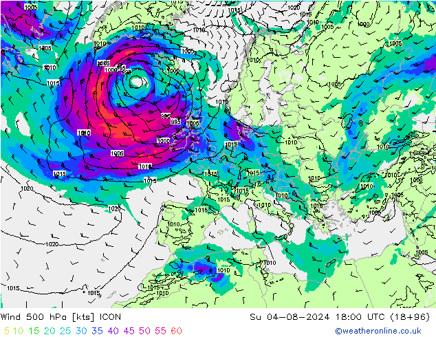 Wind 500 hPa ICON zo 04.08.2024 18 UTC