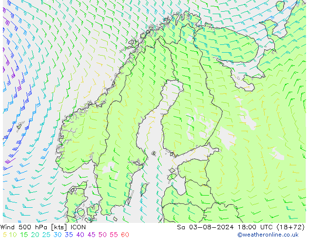 风 500 hPa ICON 星期六 03.08.2024 18 UTC