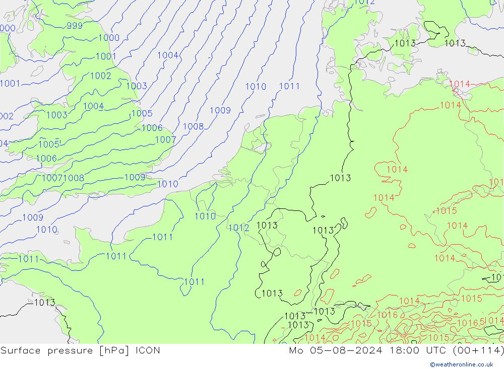 Luchtdruk (Grond) ICON ma 05.08.2024 18 UTC