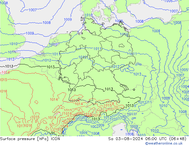 Luchtdruk (Grond) ICON za 03.08.2024 06 UTC