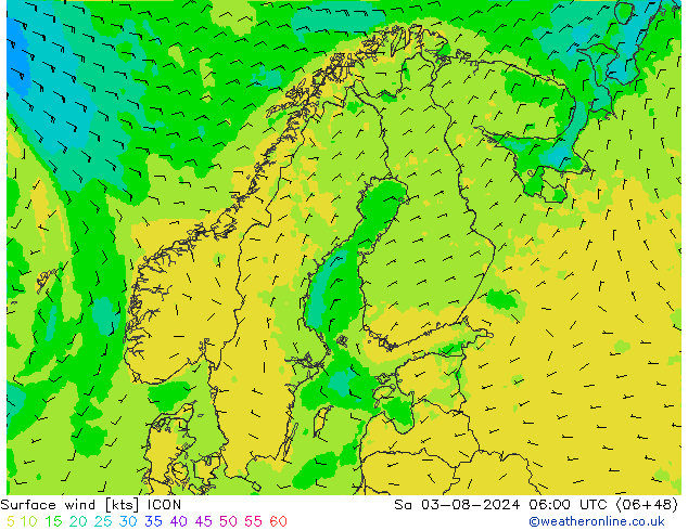 风 10 米 ICON 星期六 03.08.2024 06 UTC