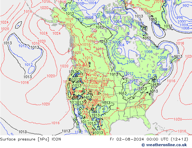 Luchtdruk (Grond) ICON vr 02.08.2024 00 UTC