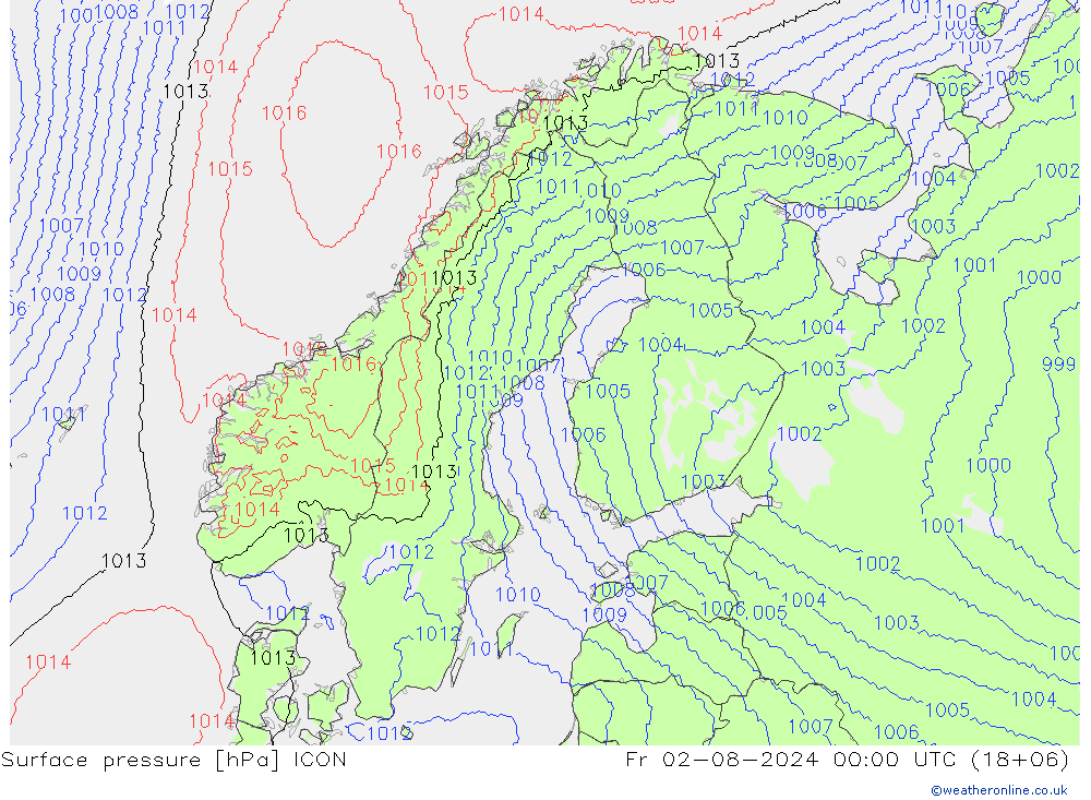 Luchtdruk (Grond) ICON vr 02.08.2024 00 UTC