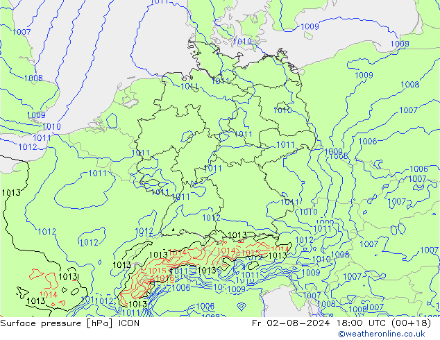 Luchtdruk (Grond) ICON vr 02.08.2024 18 UTC