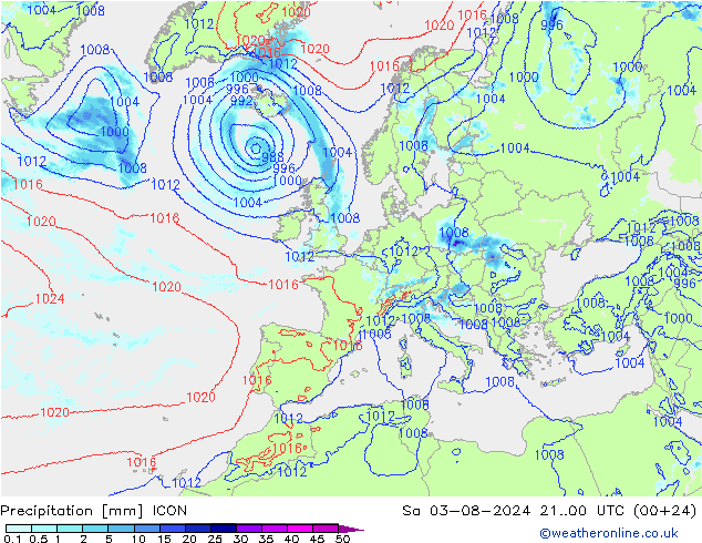 Neerslag ICON za 03.08.2024 00 UTC