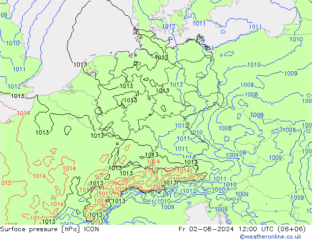 地面气压 ICON 星期五 02.08.2024 12 UTC
