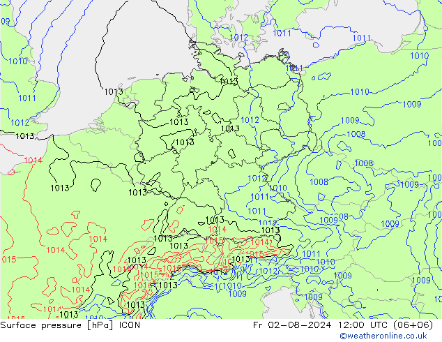 Luchtdruk (Grond) ICON vr 02.08.2024 12 UTC