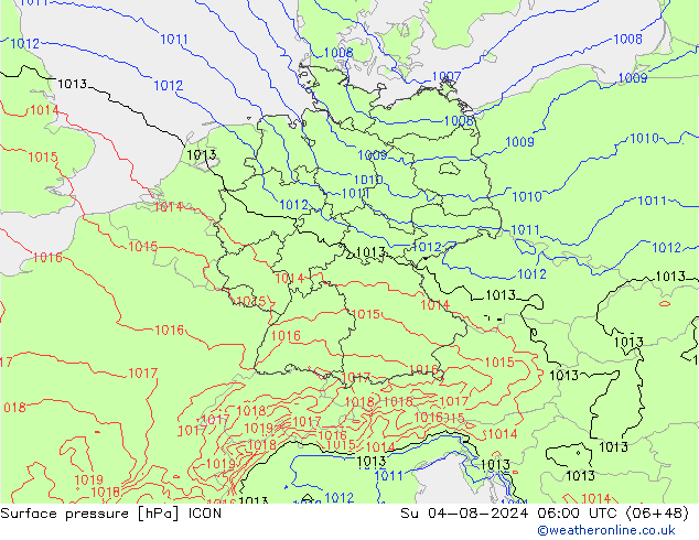 Luchtdruk (Grond) ICON zo 04.08.2024 06 UTC