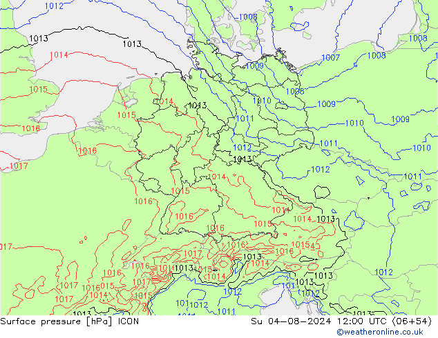 地面气压 ICON 星期日 04.08.2024 12 UTC