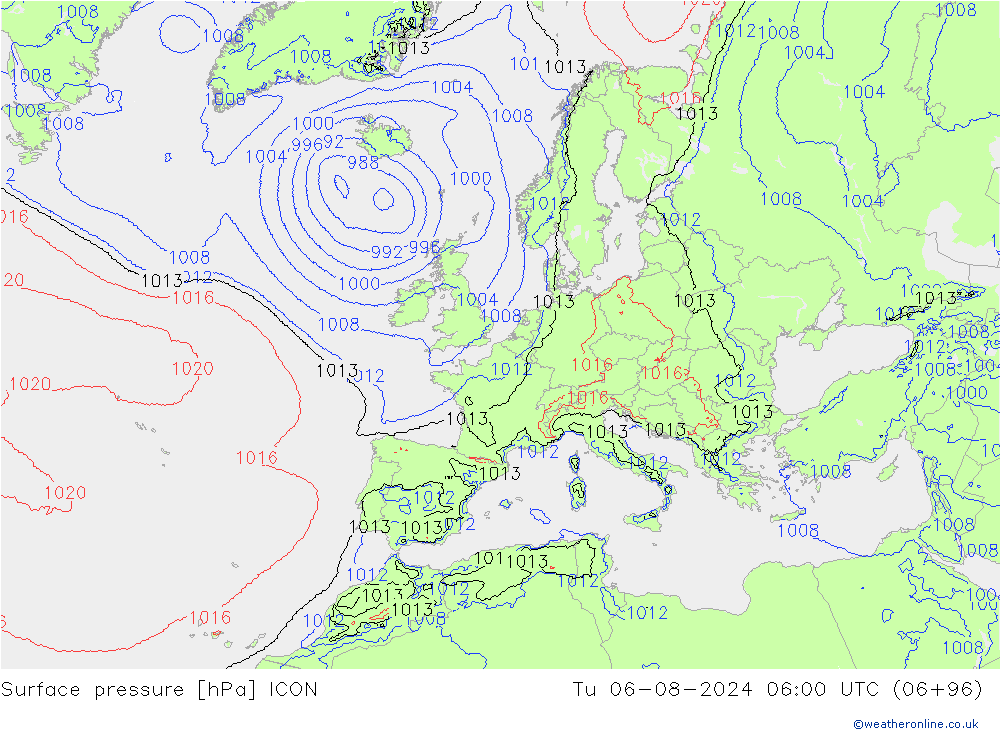 Luchtdruk (Grond) ICON di 06.08.2024 06 UTC