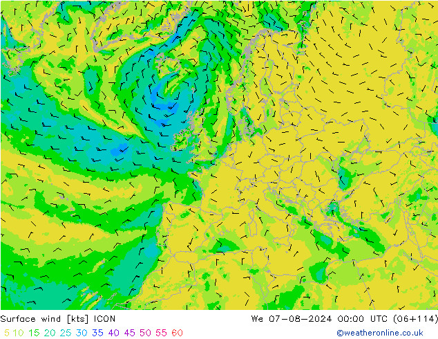 Wind 10 m ICON wo 07.08.2024 00 UTC