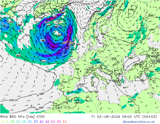 Wind 850 hPa ICON vr 02.08.2024 09 UTC