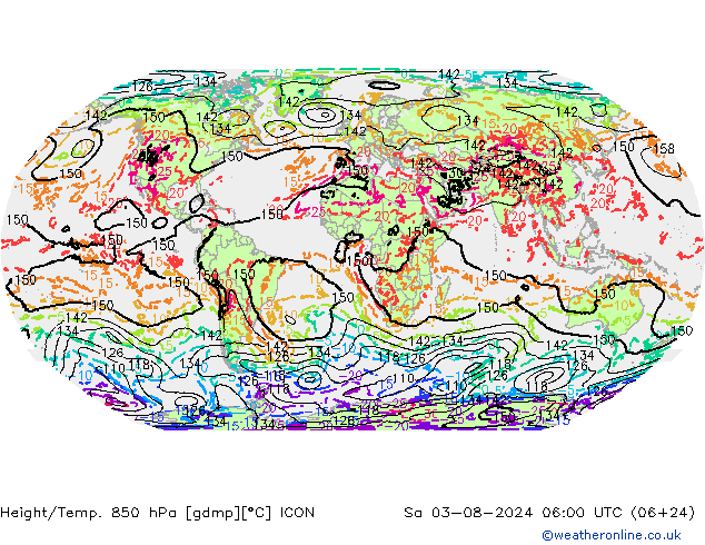 Height/Temp. 850 hPa ICON 星期六 03.08.2024 06 UTC