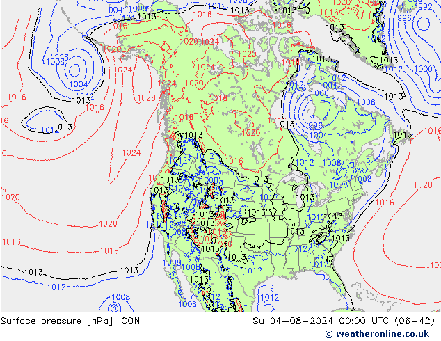 地面气压 ICON 星期日 04.08.2024 00 UTC