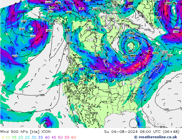 Wind 500 hPa ICON zo 04.08.2024 06 UTC