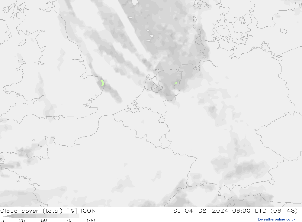 Bewolking (Totaal) ICON zo 04.08.2024 06 UTC