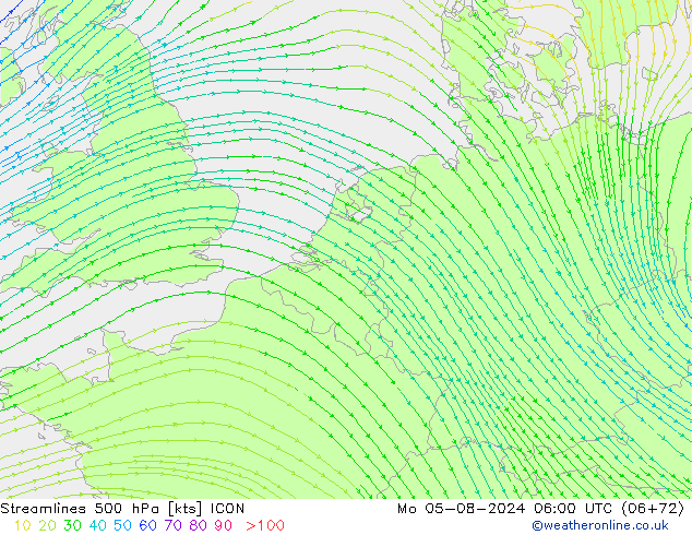 Stroomlijn 500 hPa ICON ma 05.08.2024 06 UTC