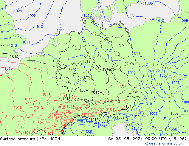 Luchtdruk (Grond) ICON za 03.08.2024 00 UTC