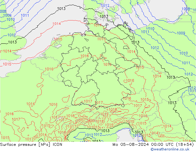 地面气压 ICON 星期一 05.08.2024 00 UTC