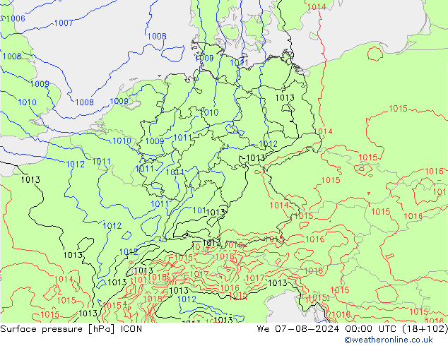 Luchtdruk (Grond) ICON wo 07.08.2024 00 UTC