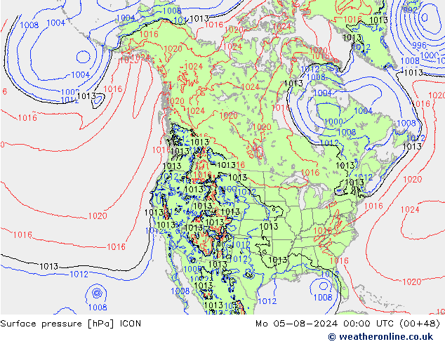 Luchtdruk (Grond) ICON ma 05.08.2024 00 UTC