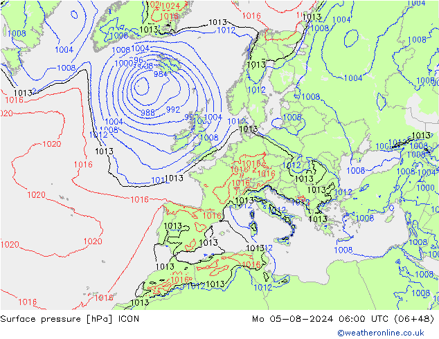 Luchtdruk (Grond) ICON ma 05.08.2024 06 UTC