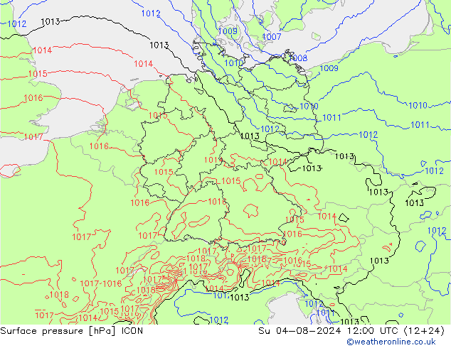 地面气压 ICON 星期日 04.08.2024 12 UTC