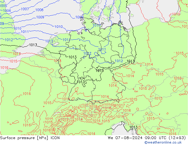 Luchtdruk (Grond) ICON wo 07.08.2024 09 UTC