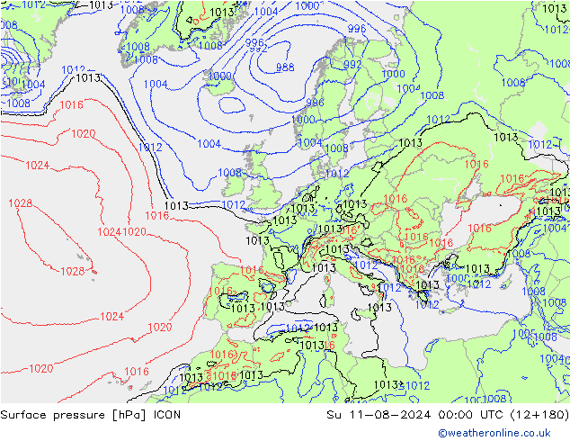 地面气压 ICON 星期日 11.08.2024 00 UTC