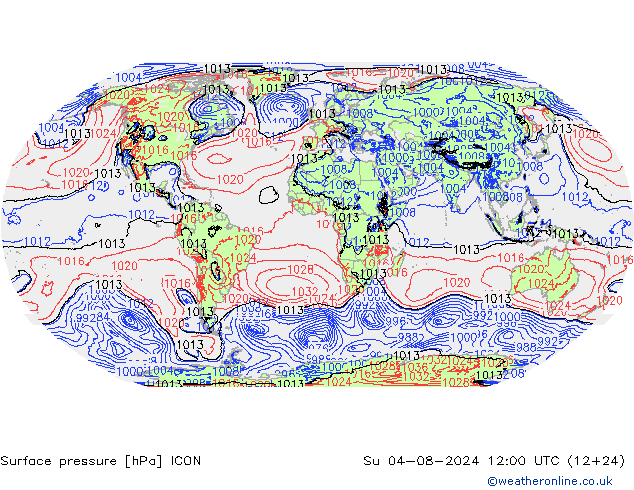 Luchtdruk (Grond) ICON zo 04.08.2024 12 UTC