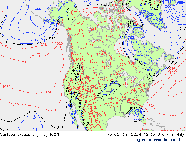 Luchtdruk (Grond) ICON ma 05.08.2024 18 UTC