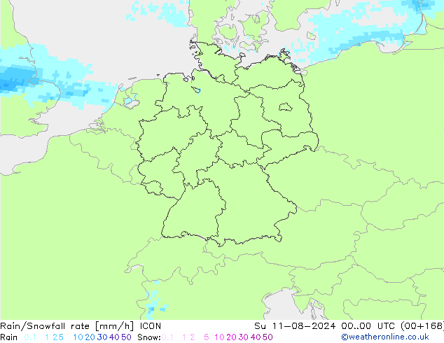 Regen/Sneeuwval ICON zo 11.08.2024 00 UTC