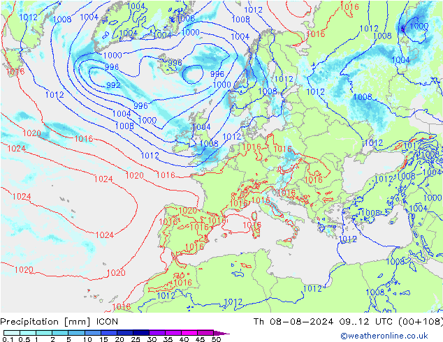 降水 ICON 星期四 08.08.2024 12 UTC
