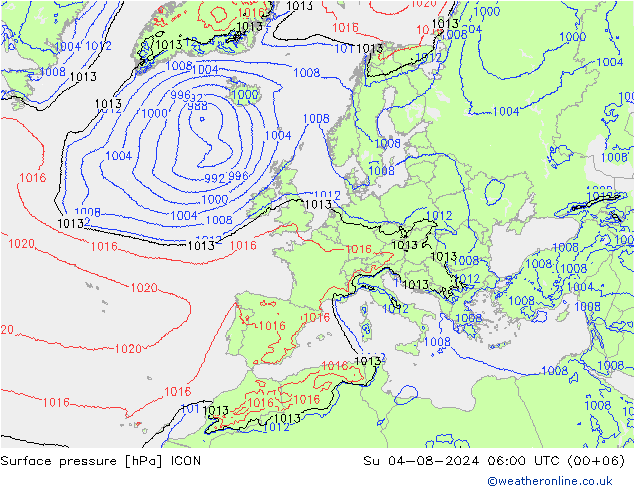 Luchtdruk (Grond) ICON zo 04.08.2024 06 UTC