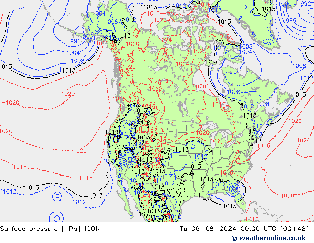 Luchtdruk (Grond) ICON di 06.08.2024 00 UTC