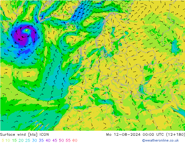风 10 米 ICON 星期一 12.08.2024 00 UTC