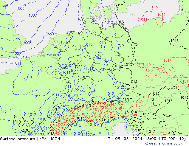Luchtdruk (Grond) ICON di 06.08.2024 18 UTC