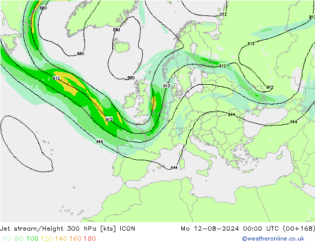 高速氣流 ICON 星期一 12.08.2024 00 UTC