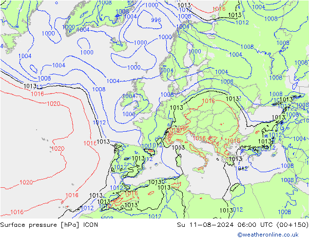 地面气压 ICON 星期日 11.08.2024 06 UTC