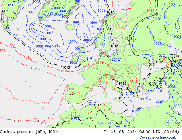 地面气压 ICON 星期四 08.08.2024 06 UTC