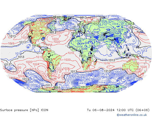 地面气压 ICON 星期二 06.08.2024 12 UTC