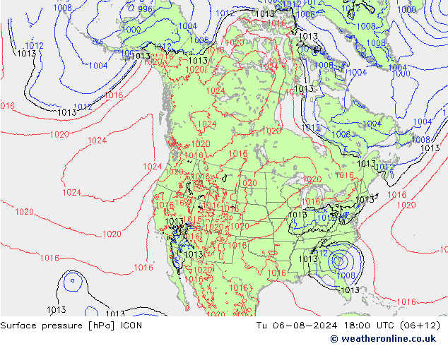 Luchtdruk (Grond) ICON di 06.08.2024 18 UTC