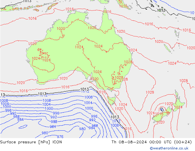 Luchtdruk (Grond) ICON do 08.08.2024 00 UTC