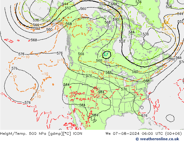 Hoogte/Temp. 500 hPa ICON wo 07.08.2024 06 UTC