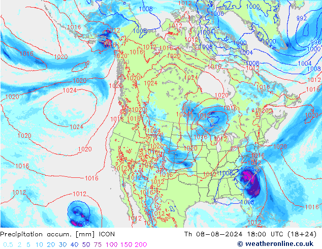 Totale neerslag ICON do 08.08.2024 18 UTC
