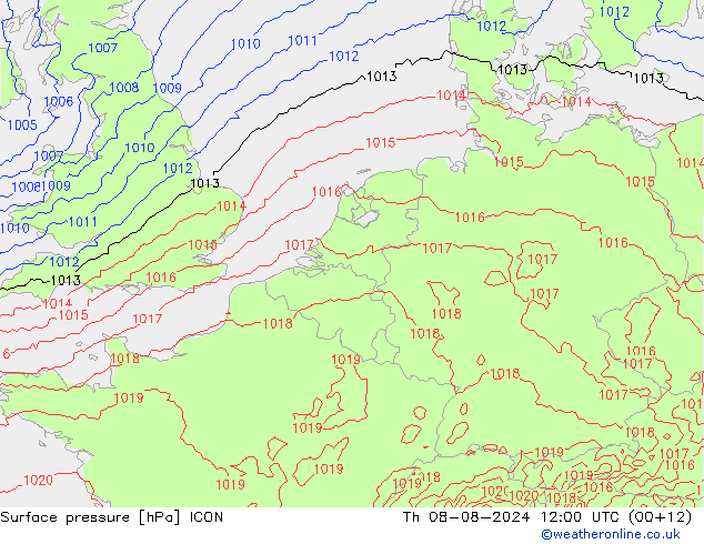 地面气压 ICON 星期四 08.08.2024 12 UTC