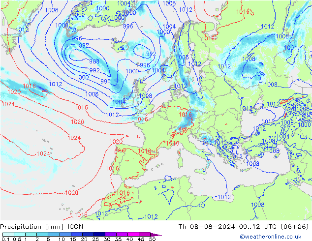 Neerslag ICON do 08.08.2024 12 UTC