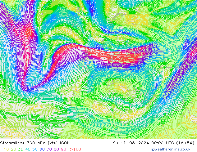 风 300 hPa ICON 星期日 11.08.2024 00 UTC