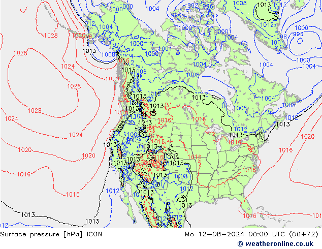 地面气压 ICON 星期一 12.08.2024 00 UTC