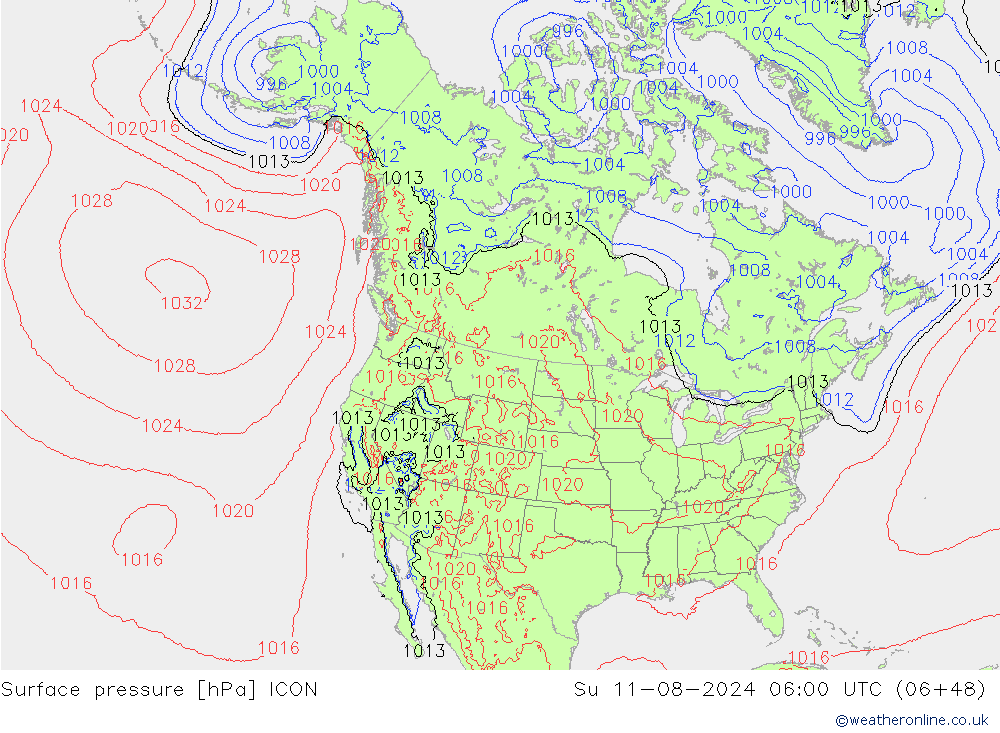 Luchtdruk (Grond) ICON zo 11.08.2024 06 UTC